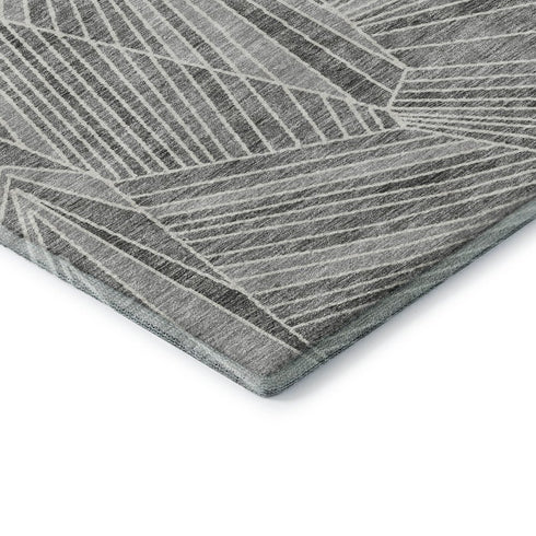 8' X 10' Gray And Silver Geometric Washable Area Rug With UV Protection