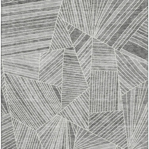 8' X 10' Gray And Silver Geometric Washable Area Rug With UV Protection