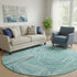 8' Teal And Ivory Geometric Washable Round Rug With UV Protection