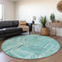 8' Teal And Ivory Geometric Washable Round Rug With UV Protection
