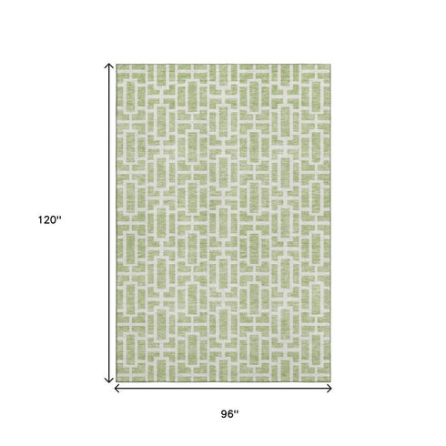 8' X 10' Artichoke Green And Ivory Geometric Washable Area Rug With UV Protection