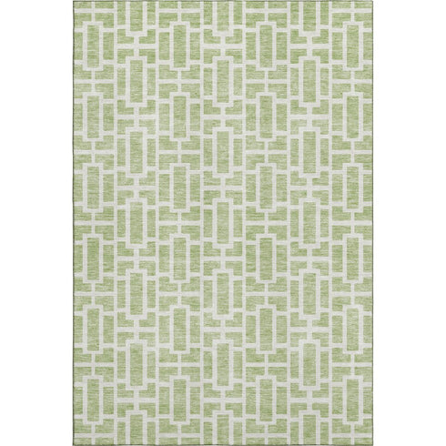 8' X 10' Artichoke Green And Ivory Geometric Washable Area Rug With UV Protection