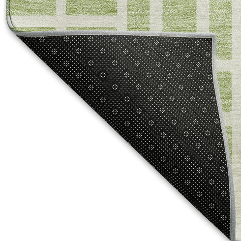 8' X 10' Artichoke Green And Ivory Geometric Washable Area Rug With UV Protection