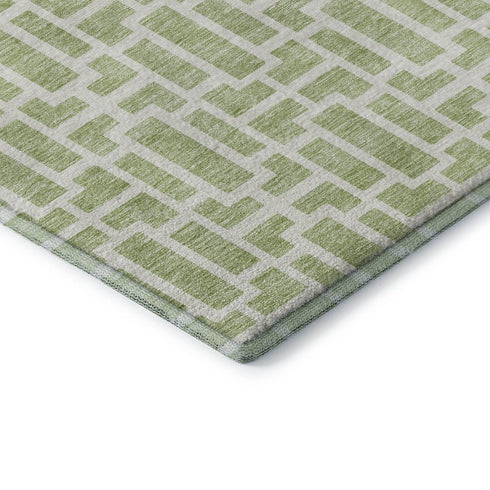 8' X 10' Artichoke Green And Ivory Geometric Washable Area Rug With UV Protection