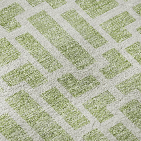 8' X 10' Artichoke Green And Ivory Geometric Washable Area Rug With UV Protection