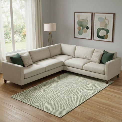 8' X 10' Artichoke Green And Ivory Abstract Geometric Washable Area Rug With UV Protection