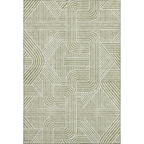 8' X 10' Artichoke Green And Ivory Abstract Geometric Washable Area Rug With UV Protection
