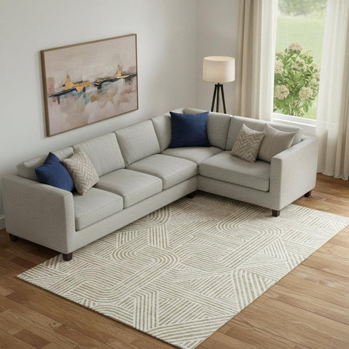 8' X 10' Beige And Ivory Abstract Geometric Washable Area Rug With UV Protection