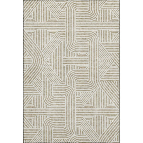 8' X 10' Beige And Ivory Abstract Geometric Washable Area Rug With UV Protection