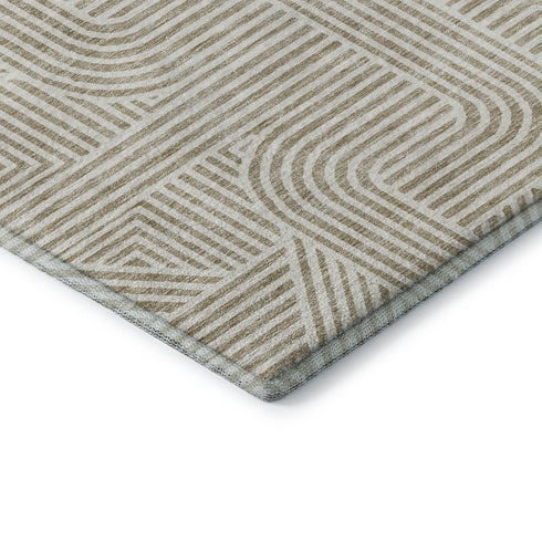 8' X 10' Beige And Ivory Abstract Geometric Washable Area Rug With UV Protection