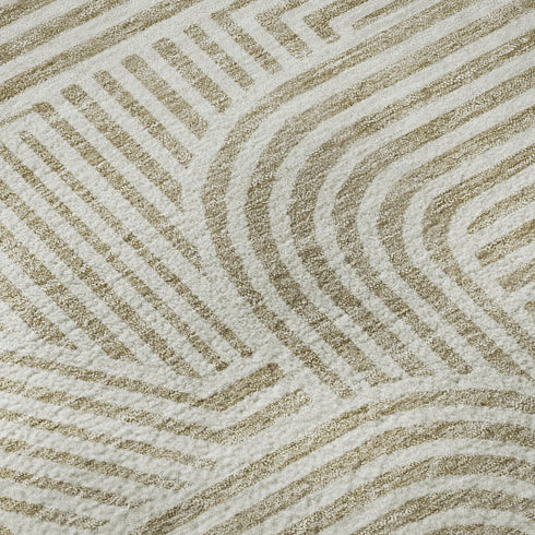 8' X 10' Beige And Ivory Abstract Geometric Washable Area Rug With UV Protection