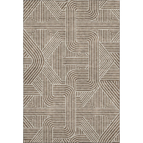 5' X 8' Brown And Ivory Abstract Geometric Washable Area Rug With UV Protection