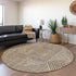 8' Brown And Ivory Abstract Geometric Washable Round Rug With UV Protection
