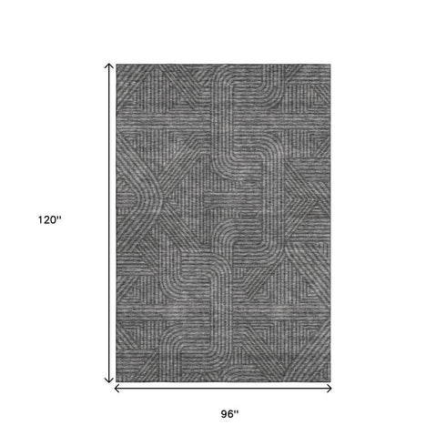 8' X 10' Charcoal And Ivory Abstract Geometric Washable Area Rug With UV Protection