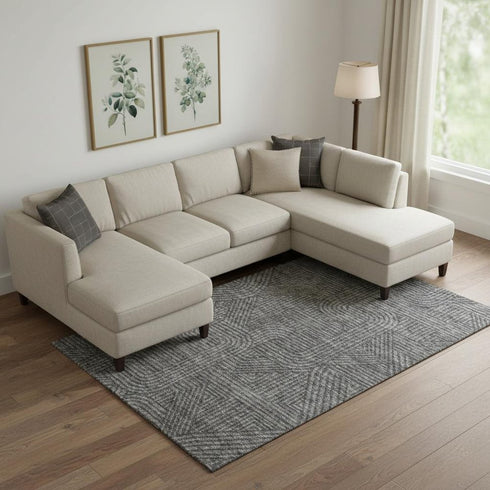 8' X 10' Charcoal And Ivory Abstract Geometric Washable Area Rug With UV Protection