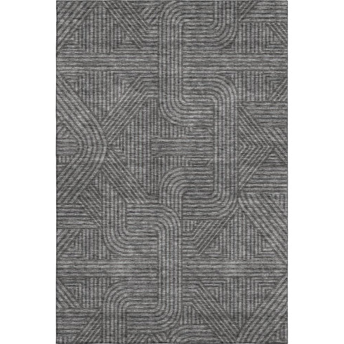 8' X 10' Charcoal And Ivory Abstract Geometric Washable Area Rug With UV Protection