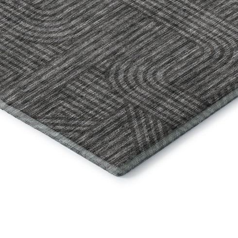 8' X 10' Charcoal And Ivory Abstract Geometric Washable Area Rug With UV Protection