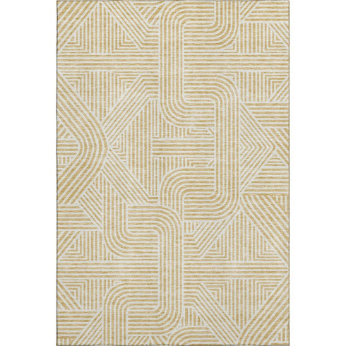 5' X 8' Gold And Ivory Abstract Geometric Washable Area Rug With UV Protection