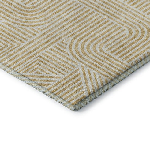 5' X 8' Gold And Ivory Abstract Geometric Washable Area Rug With UV Protection