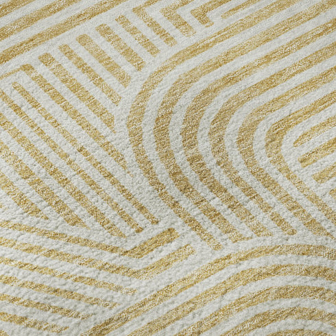 8' X 10' Gold And Ivory Abstract Geometric Washable Area Rug With UV Protection