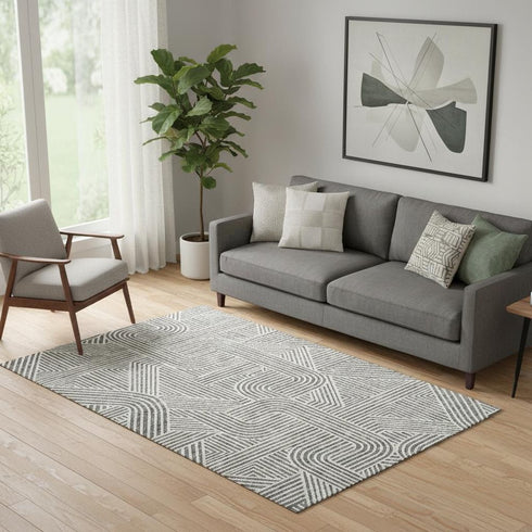5' X 8' Gray And Ivory Abstract Geometric Washable Area Rug With UV Protection