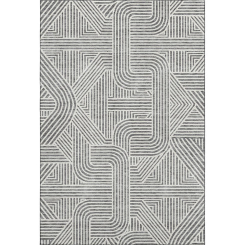 5' X 8' Gray And Ivory Abstract Geometric Washable Area Rug With UV Protection