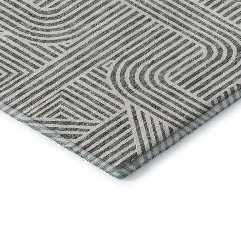 5' X 8' Gray And Ivory Abstract Geometric Washable Area Rug With UV Protection