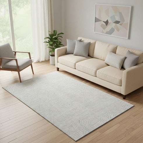 5' X 8' Ivory And Beige Abstract Geometric Washable Area Rug With UV Protection