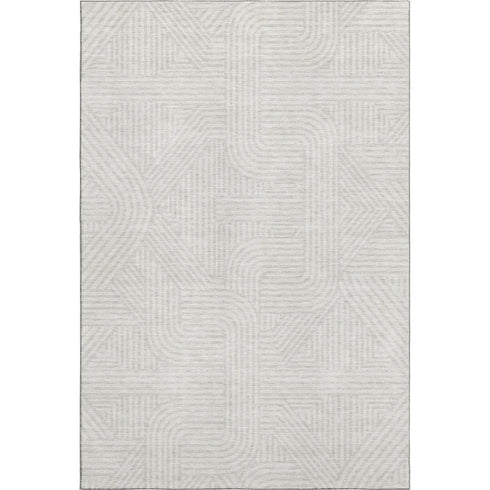 5' X 8' Ivory And Beige Abstract Geometric Washable Area Rug With UV Protection