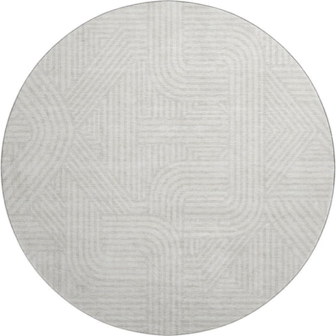 8' Ivory And Beige Abstract Geometric Washable Round Rug With UV Protection