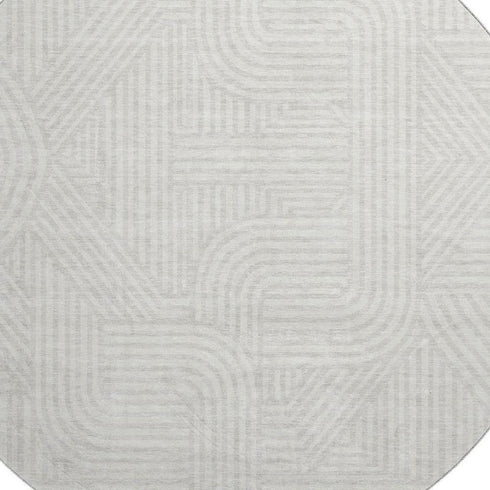 8' Ivory And Beige Abstract Geometric Washable Round Rug With UV Protection