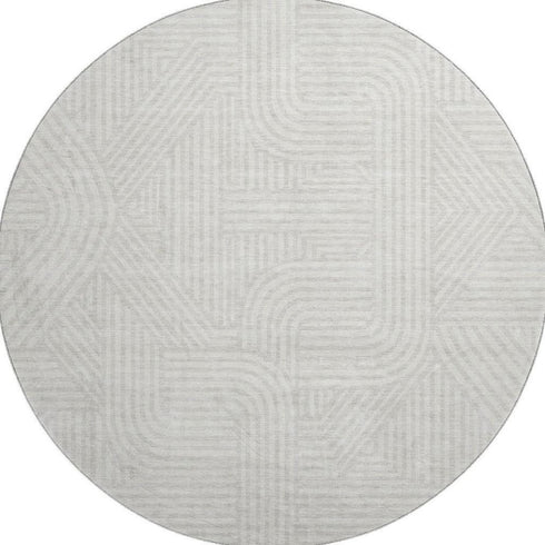 8' Ivory And Beige Abstract Geometric Washable Round Rug With UV Protection