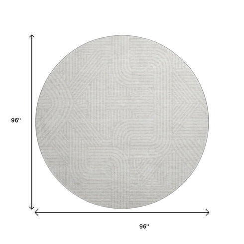 8' Ivory And Beige Abstract Geometric Washable Round Rug With UV Protection