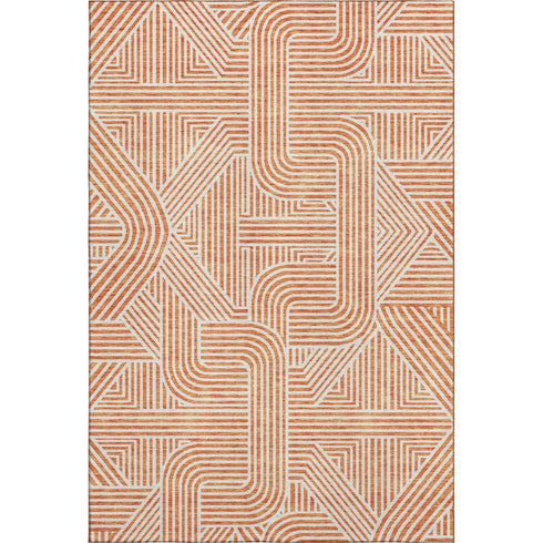 8' X 10' Orange And Ivory Abstract Geometric Washable Area Rug With UV Protection