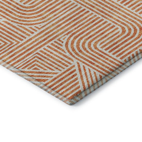 8' X 10' Orange And Ivory Abstract Geometric Washable Area Rug With UV Protection