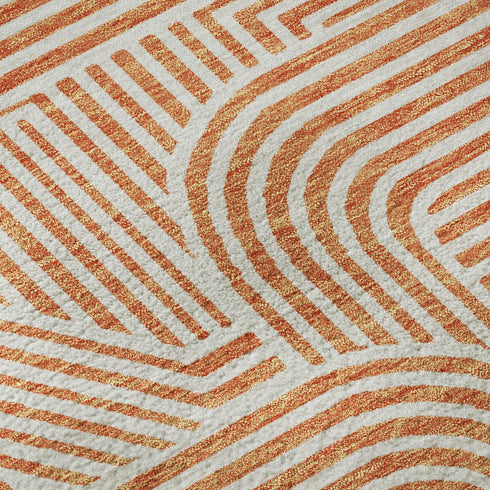 8' X 10' Orange And Ivory Abstract Geometric Washable Area Rug With UV Protection