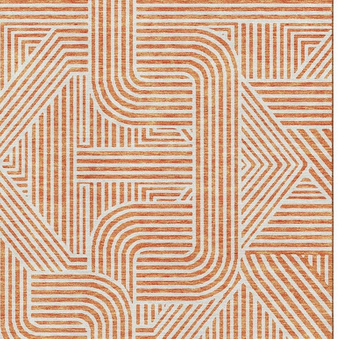 8' X 10' Orange And Ivory Abstract Geometric Washable Area Rug With UV Protection