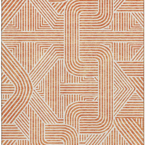 8' X 10' Orange And Ivory Abstract Geometric Washable Area Rug With UV Protection