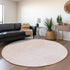 8' Pink And Ivory Abstract Geometric Washable Round Rug With UV Protection