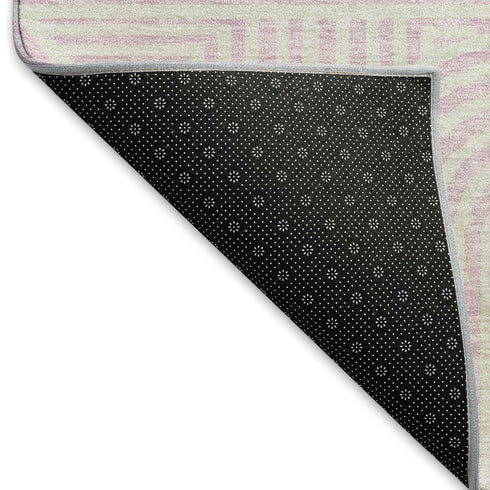 8' Pink And Ivory Abstract Geometric Washable Round Rug With UV Protection