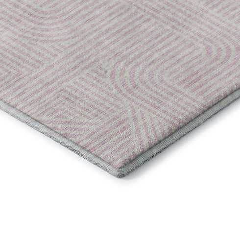 8' Pink And Ivory Abstract Geometric Washable Round Rug With UV Protection