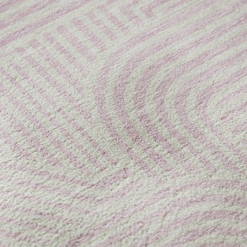 8' Pink And Ivory Abstract Geometric Washable Round Rug With UV Protection