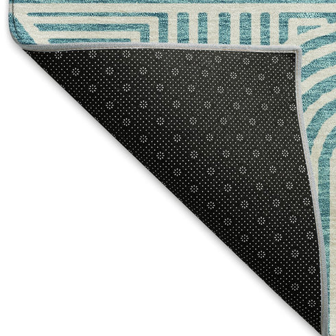 8' X 10' Teal And Ivory Abstract Geometric Washable Area Rug With UV Protection
