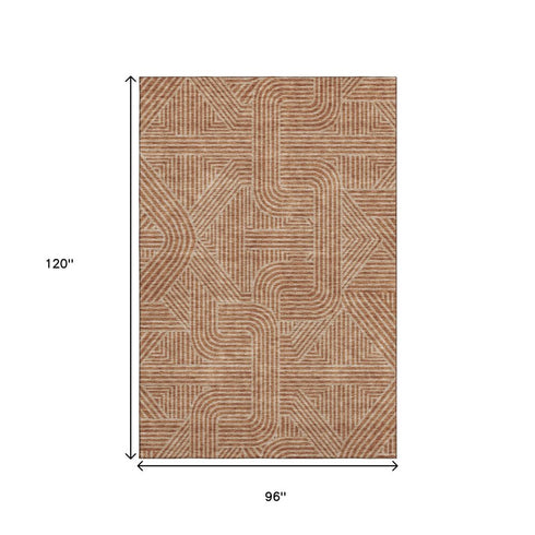 8' X 10' Terra Cotta And Beige Abstract Geometric Washable Area Rug With UV Protection