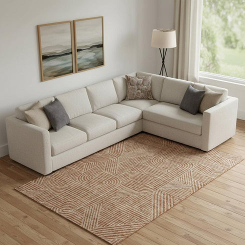8' X 10' Terra Cotta And Beige Abstract Geometric Washable Area Rug With UV Protection