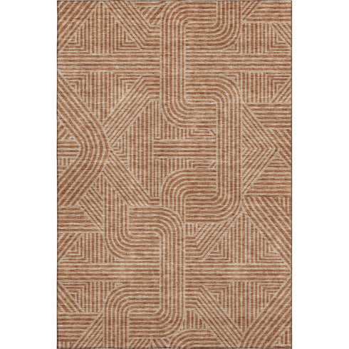 8' X 10' Terra Cotta And Beige Abstract Geometric Washable Area Rug With UV Protection