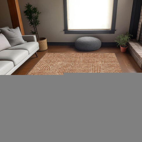 8' X 10' Terra Cotta And Beige Abstract Geometric Washable Area Rug With UV Protection