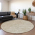 8' Beige And Ivory Abstract Geometric Washable Round Rug With UV Protection