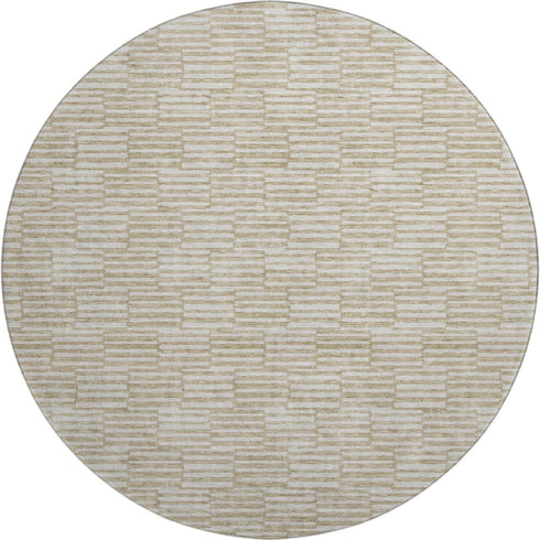 8' Beige And Ivory Abstract Geometric Washable Round Rug With UV Protection