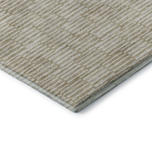 8' Beige And Ivory Abstract Geometric Washable Round Rug With UV Protection